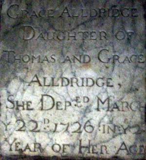 Memorial plaque of Grace Aldridge aged 2
